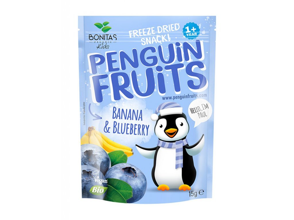 BIO Penguin Fruits Banán & Borůvka BONITAS 15g